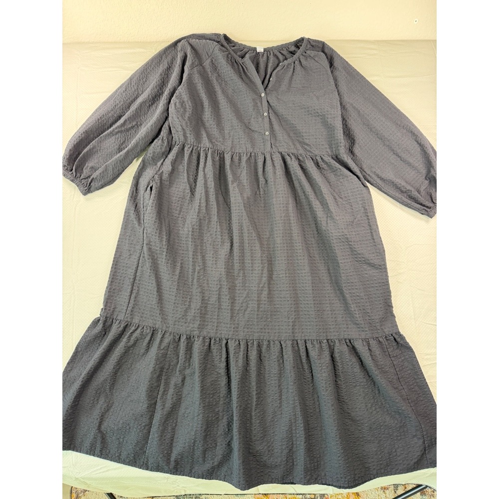 Old Navy Black Seersucker Tiered Midi Dress XXL Tall Long Sleeve Henley Peasant
